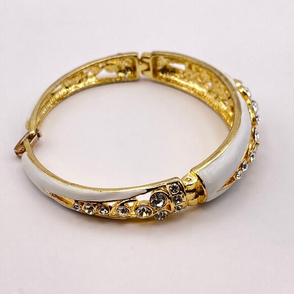 Vintage ERWIN PEARL Bracelet 10K GP White Enamel Crystal Linked Panels RARE - Picture 3 of 10